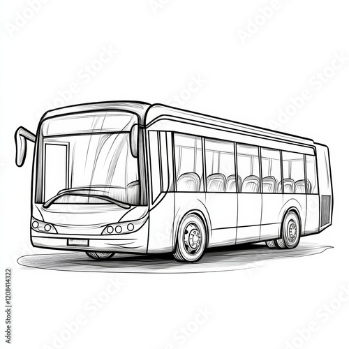 2d vector cartoon line drawing of city bus in profile view 