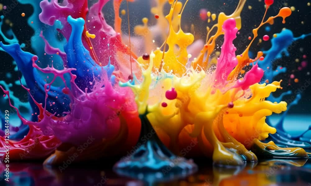 4k . Abstract wallpaper with exploding rainbow water splash paint with vivid colors background. 4k video hd