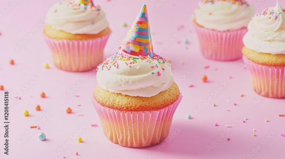 Freshly baked cupcakes with creamy white frosting and colorful sprinkles, perfect for celebrations or special treats Freshly baked cupcakes with creamy white frosting and colorful sprinkles, perfect for celebrations or special treats