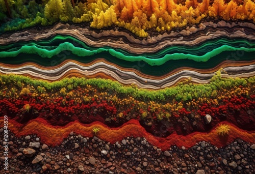 detailed close vibrant earth soil layers showcasing rich textures colorful granules macro perspective, moisture, mineral, structure, landscape, organic photo