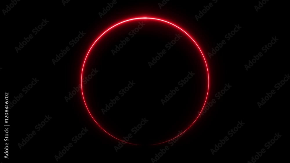 neon light trail circle animation on black background. Endless circular looping pattern Slow turn. Shiny disc. Abstract footage video. Black background