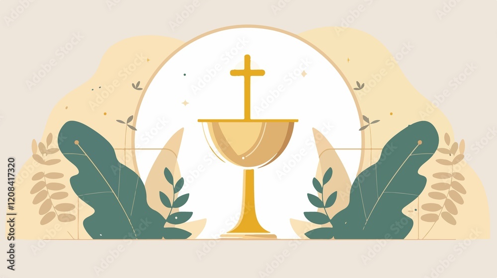 Chalice First Communion Flat Vector Illustration