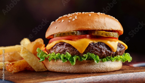 Juicy Cheeseburger with Fries photo