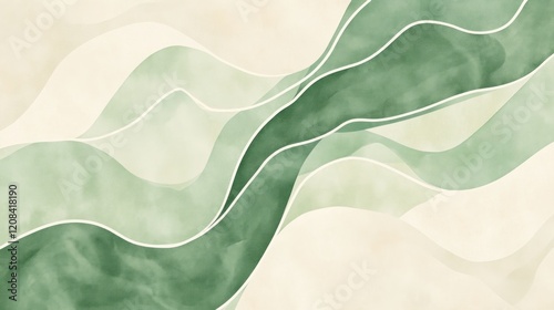 Green watercolor waves abstract art background design