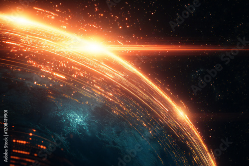 Futuristic Global Network with Digital Connections and Glowing Data Points in a Tech-Inspired Abstract Earth Design