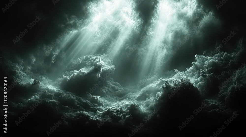 ethereal misty void with subtle dark shapes emerging creating an unsettling atmosphere with deep shadows and minimal light