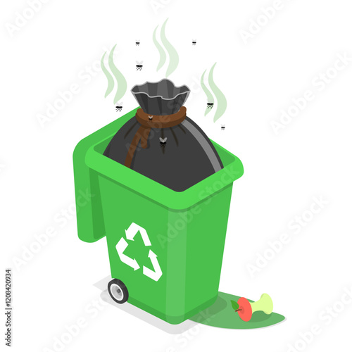 3D Isometric Flat Vector Set of Smelly Trash, Garbage Bags with Rotten Leftovers. Item 3