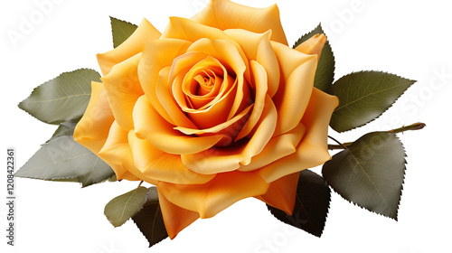 Fototapeta Naklejka Na Ścianę i Meble -  A bright yellow rose in full bloom, isolated on a white background, showcasing delicate petals, studio view, isolated on transparent background.