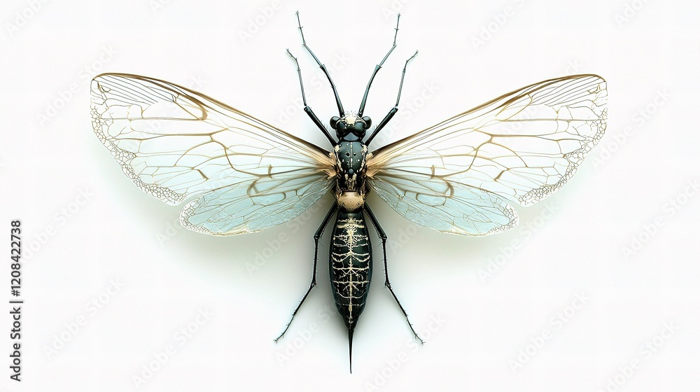 Obraz premium Intricate Mosquito with Detailed Wings and Body Isolated on White