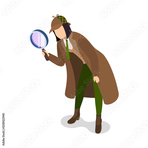 3D Isometric Flat Vector Set of Funny Detective Characters, Investigating Agency. Item 4