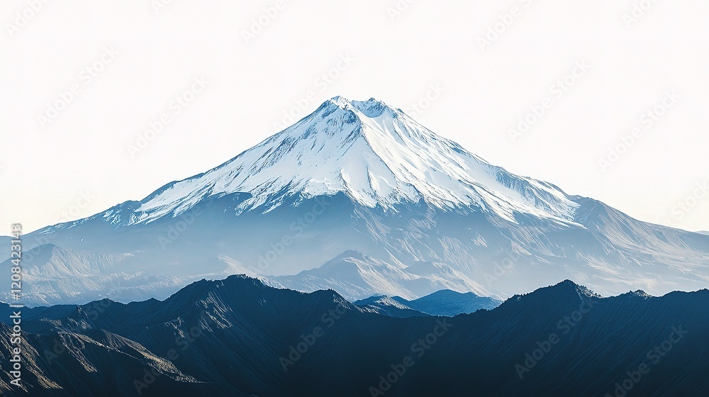 Majestic Snow-Capped Mountain Peak Isolated Over Scenic Landscape Majestic Snow-Capped Mountain Peak Isolated Over Scenic Landscape