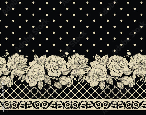 Geometric Black and White border patterns with traditional inspirations, tailored for premium wall décor and gift wrap designs.