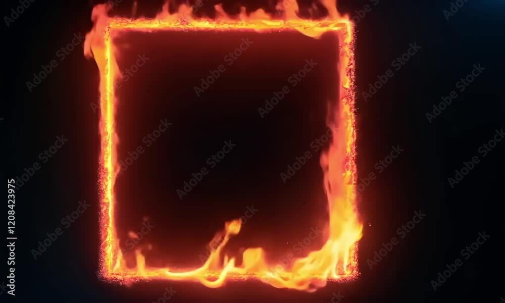 Fiery and smoky square of frame video. Colourful fire frame footage. Fire frame video wallpaper and background