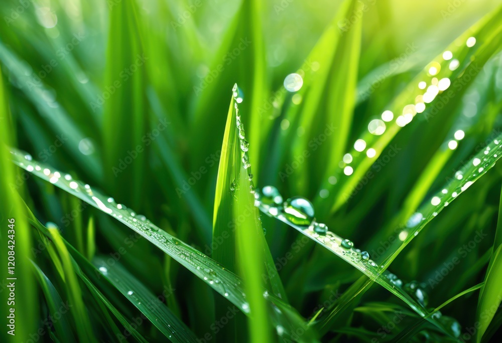 Naklejka premium vivid macro showcasing intricate texture lush green grass beneath natural light, fresh, leaf, nature, closeup, macrophoto, detail, organic, flora, sunlight