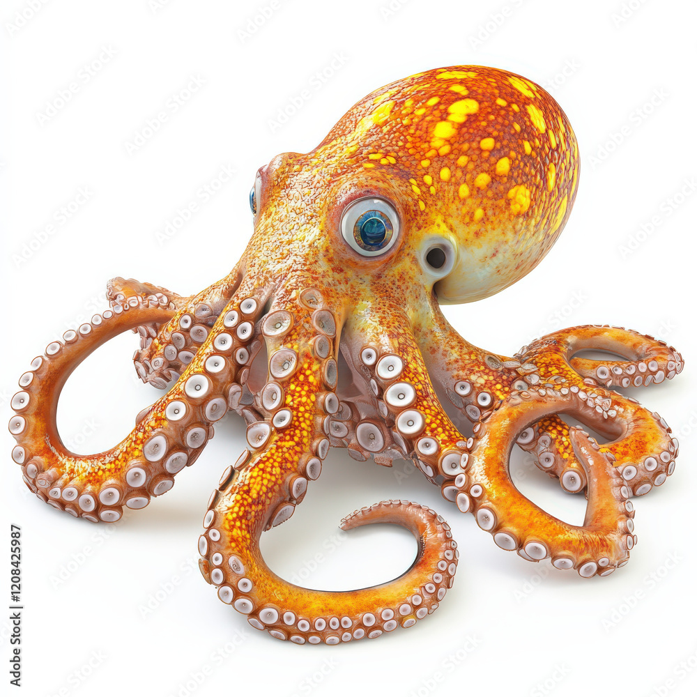 Fototapeta premium Orange Octopus with Big Eyes, 3D Render.