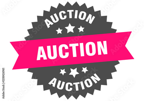 auction. auction round pink label isolated on transparent background
