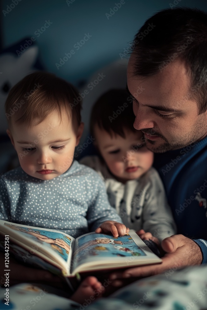 A person reads a book to a small child, promoting early learning and bonding A person reads a book to a small child, promoting early learning and bonding