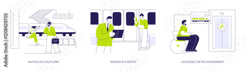Underground public transport abstract concept vector illustrations.