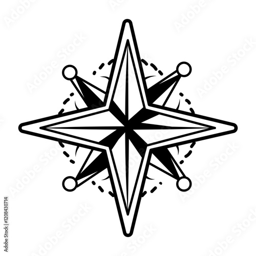 Nautical star icon in hand drawn style