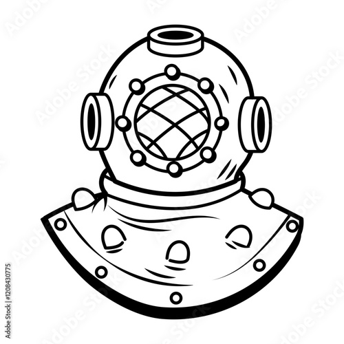 Diving helmet icon in sketchy style