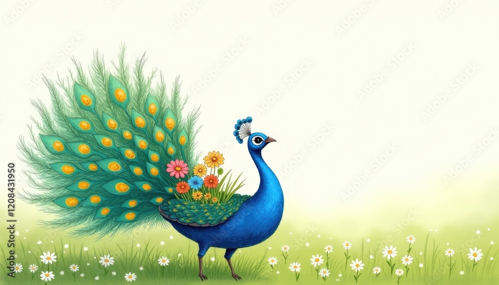 A wild peacock bird standing in a field of flowers. Peacocks, baby peacock wallpaper A wild peacock bird standing in a field of flowers. Peacocks, baby peacock wallpaper