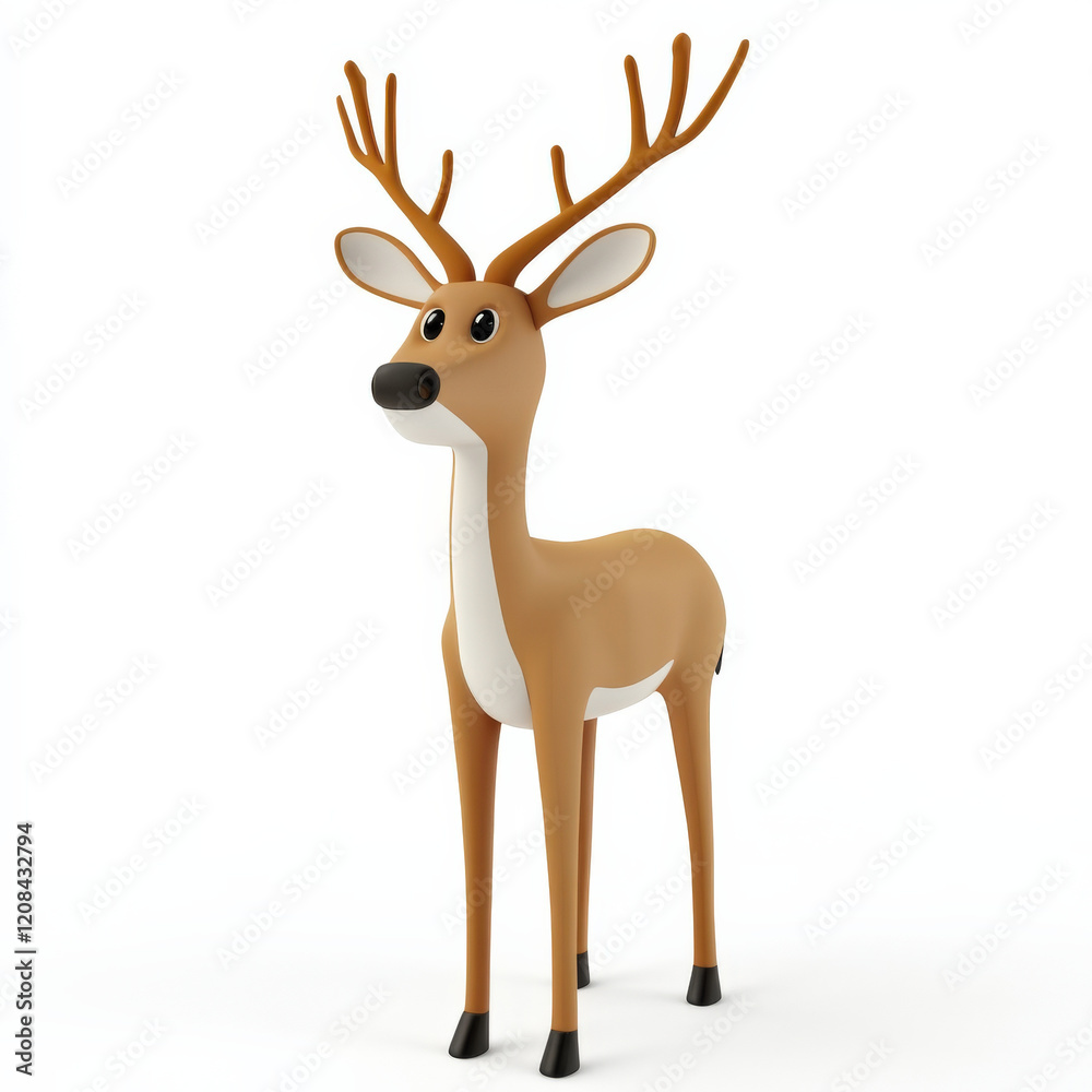 Fototapeta premium Cartoon deer, standing, brown fur, large eyes.