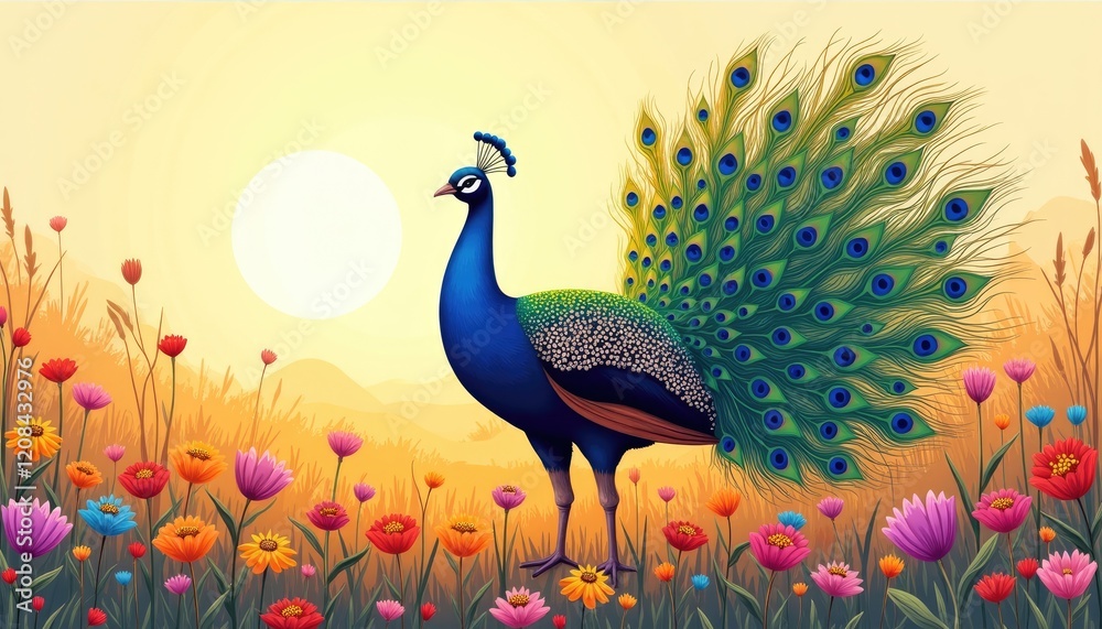 A wild peacock bird standing in a field of flowers. Peacocks, baby peacock wallpaper A wild peacock bird standing in a field of flowers. Peacocks, baby peacock wallpaper