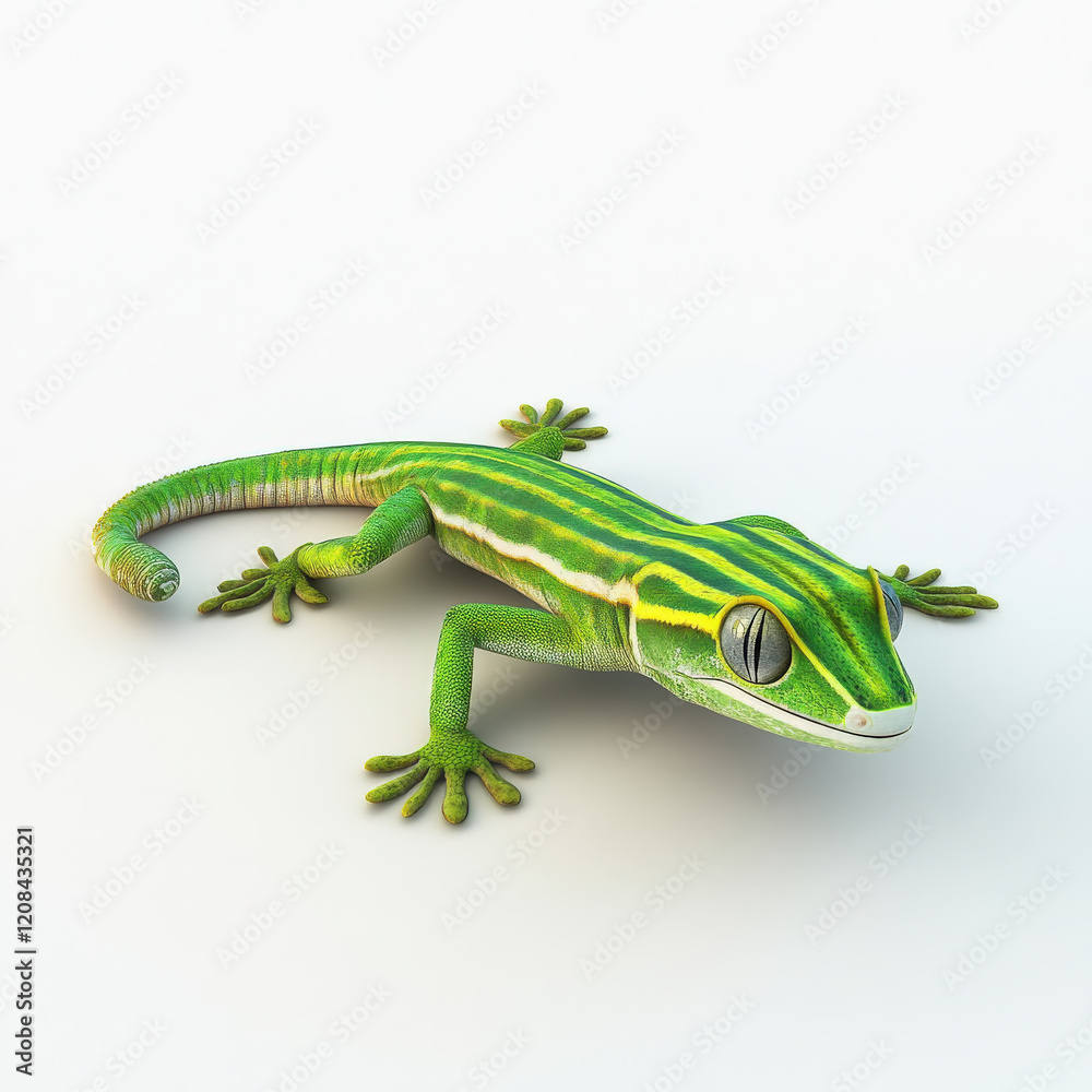 Fototapeta premium Striped green gecko, isolated on white.
