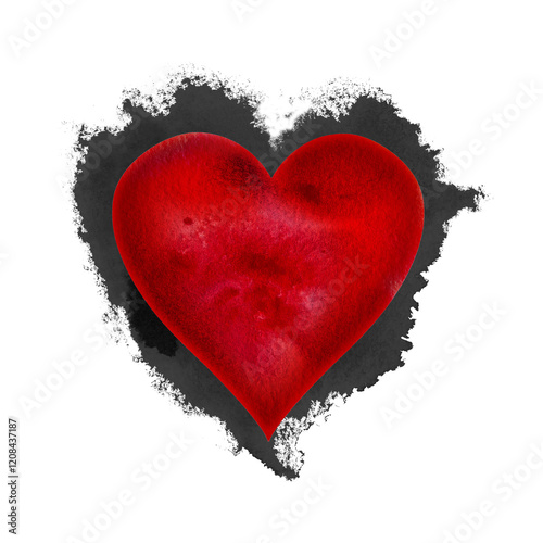 Red watercolor heart shape Isolated . Valentine's day background.