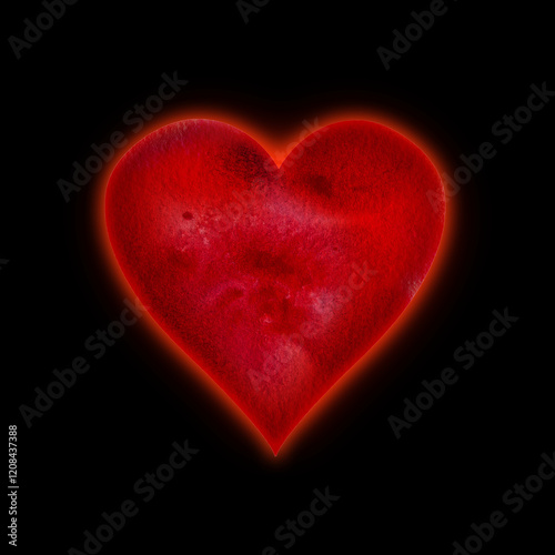 Red watercolor heart shape Isolated . Valentine's day background.