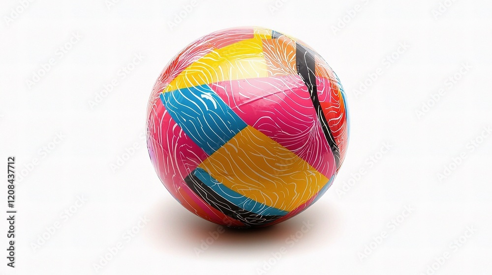 Obraz premium Colorful Beach Ball with Bright Patterns and Textures on a White Background