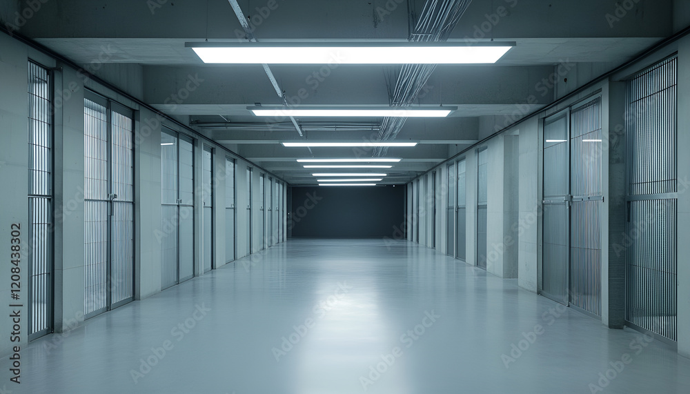 Rows of prison cells, prison interior Rows of prison cells, prison interior