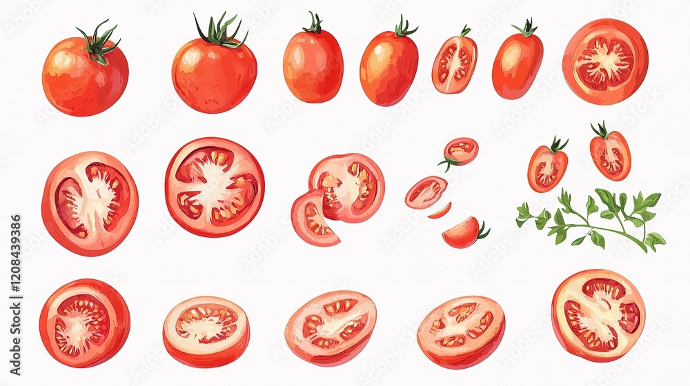 Set of Fresh Tomatoes Isolated on White Background for Culinary Use Set of Fresh Tomatoes Isolated on White Background for Culinary Use