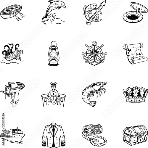 Collection of Hand Drawn Naval Icons

