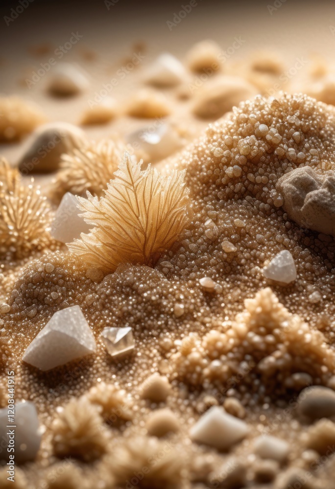 Fototapeta premium detailed macro shot capturing unique textures fine sand grains enhanced soft ambient lighting, micro, surface, pattern, visual, contrast, dust, beach