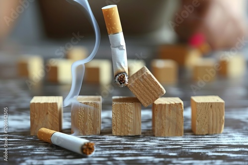 Preventing a Cigarette from Falling on a Desk Using Wooden Blocks photo