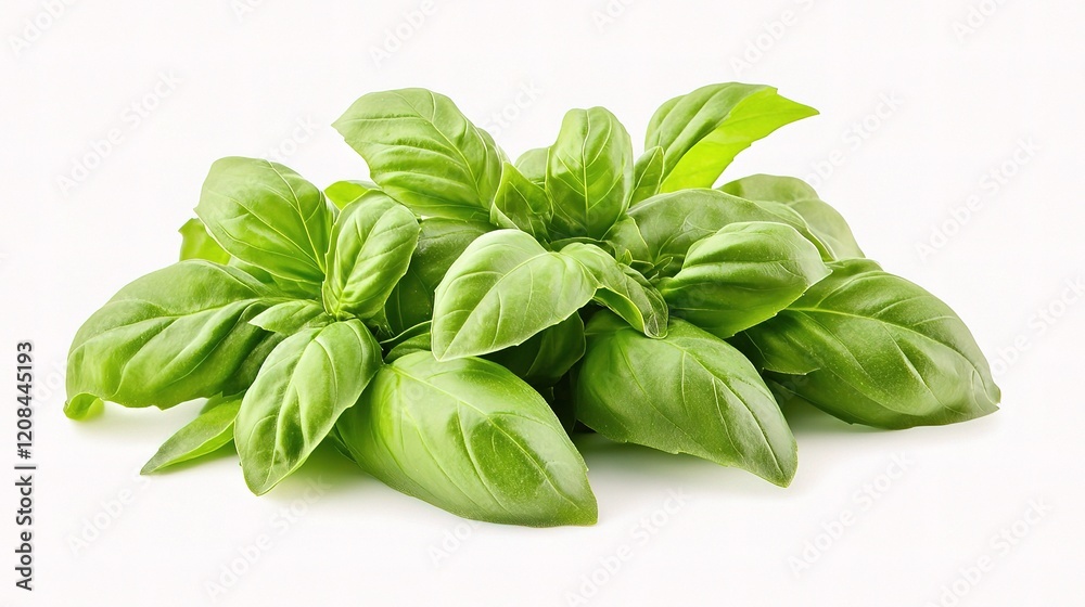 Obraz premium Fresh Basil Leaves Isolated on White Background for Culinary Use