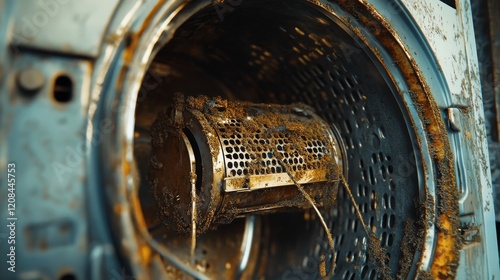 Close-Up of a Corroded Heating Element Covered with Limescale Deposits Inside a Dryer Drum photo