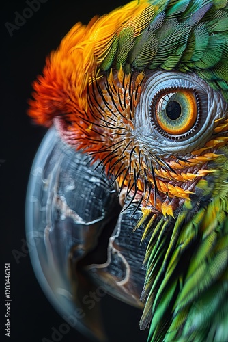 Close-up of a Green Parrot's Eye with Guilloch Pattern, potential usecase for wildlife and nature enthusiasts photo