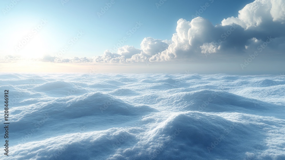 The sky is blue and the ocean is covered in snow The sky is blue and the ocean is covered in snow