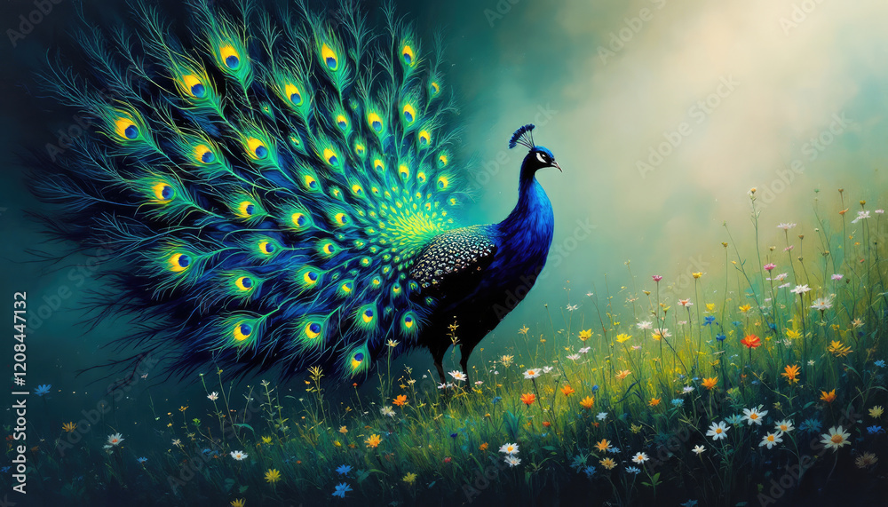 A wild peacock bird standing in a field of flowers. Peacocks, baby peacock wallpaper A wild peacock bird standing in a field of flowers. Peacocks, baby peacock wallpaper