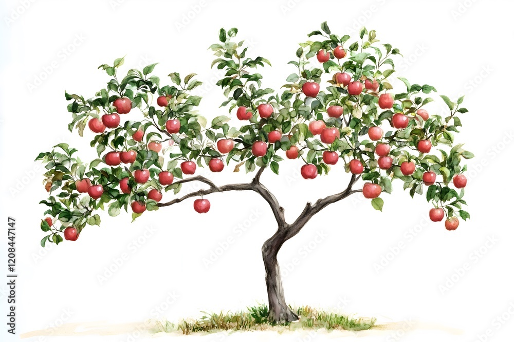 Watercolor painting of an apple tree centered on a white background Watercolor painting of an apple tree centered on a white background