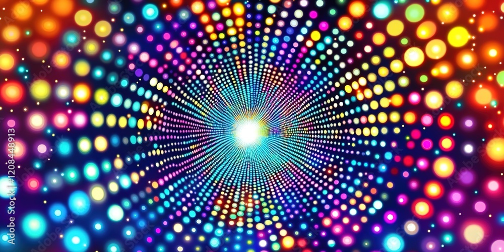Abstract background with colorful lights and dots in the shape of an oval tunnel. Abstract background with colorful lights and dots in the shape of an oval tunnel.