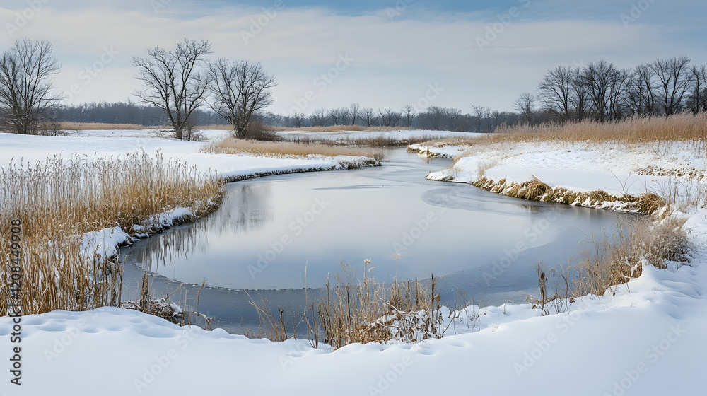 Winter landscapes featuring serene snowy scenes in a natural environment Winter landscapes featuring serene snowy scenes in a natural environment