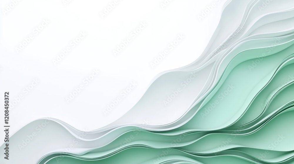 Fototapeta premium Abstract green waves flowing on white background, website header