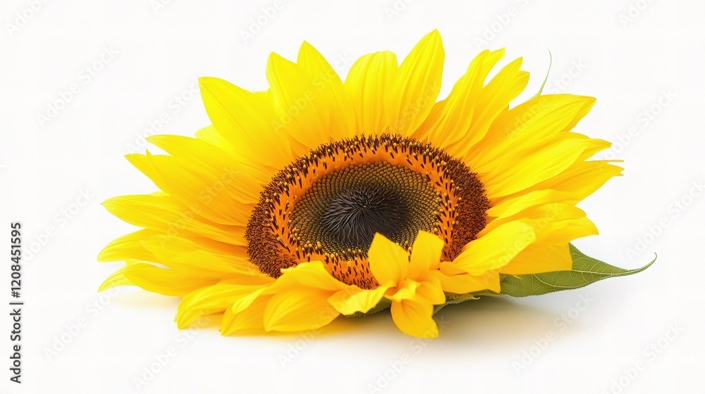 Fototapeta premium Bright Sunflower with Detailed Yellow Petals Isolated on White Background