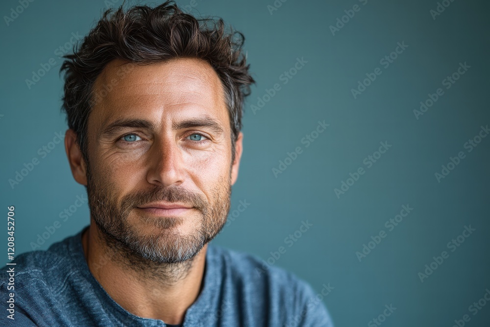Professional male portrait with blue eyes and casual attire against a neutral background Professional male portrait with blue eyes and casual attire against a neutral background
