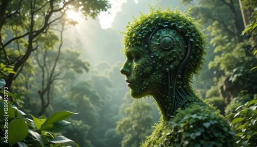 Woman s face made of greenery symbolizing connection with nature photo