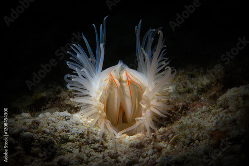 File clam (Limaria sp.)
This intriguing animals with fleshy tentacles are sometimes seen near living reefs, under corals and stones. Photo was taken in the island Romblon, Philippines photo