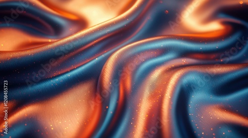 A close-up image showcasing the beautiful folds of silky satin fabric in shades of blue and orange, emphasizing its smooth texture and elegance.